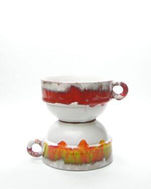 331 - soepkommen wit oranje en wit rood