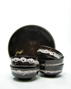 759 - pinda set schaal & 5 bakjes bruin - wit