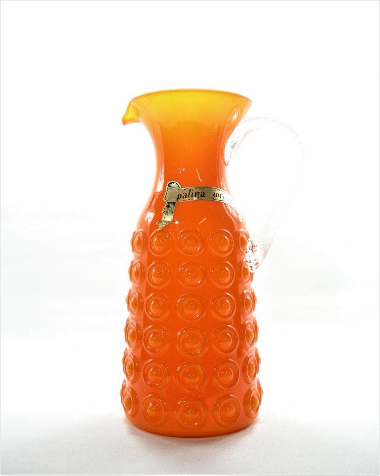 1073 – glazen vaas Palina Fiorentina, handgeblazen vaas-pitcher jaren 60/70 uit Italie oranje