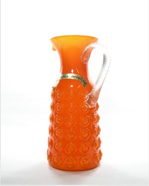 1073 – glazen vaas Palina Fiorentina, handgeblazen vaas-pitcher jaren 60/70 uit Italie oranje
