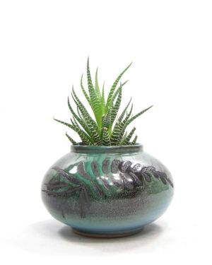 1489 - bloempot met afbeelding tak groen - zwart - blauw