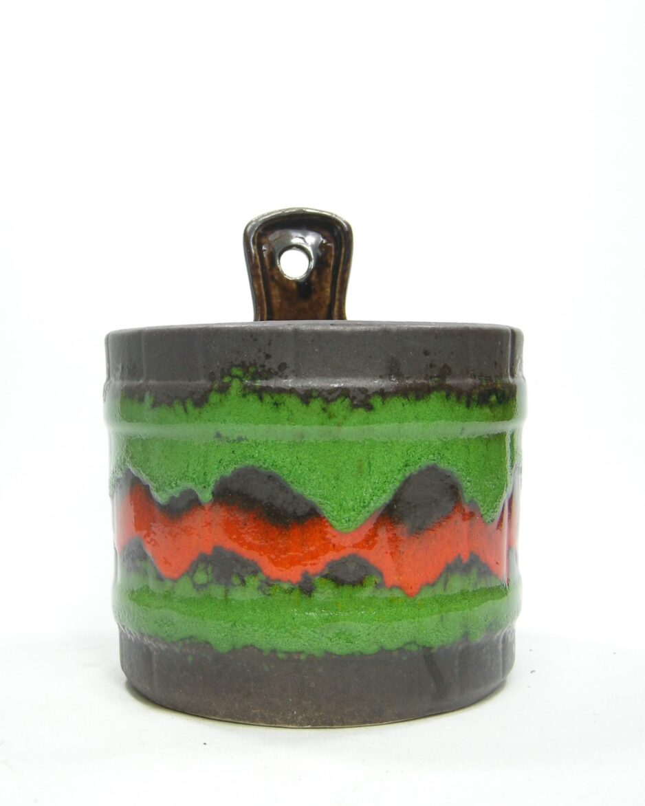 1533 - Vintage wand bloempot Ü-keramik 210-14 fat lava zwart-groen-oranje