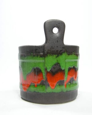 1533 – Vintage wand bloempot Ü-keramik 210-14 fat lava zwart-groen-oranje