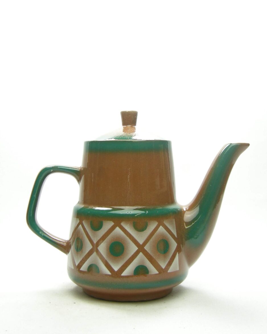 1667 - vintage Koffiepot Made in GDR 06 bruin-groen-wit