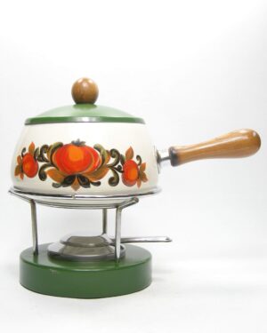 1761 - vintage fondue set jaren 70 bruin-groen-oranje