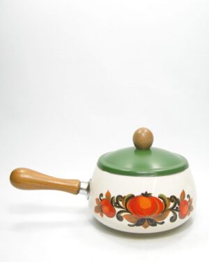 1761 – vintage fondue set jaren 70 bruin-groen-oranje