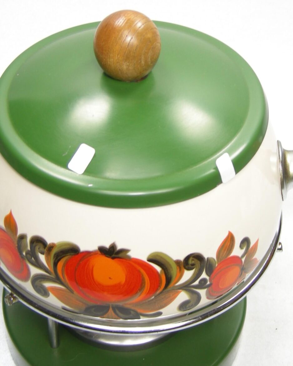 1761 - vintage fondue set jaren 70 bruin-groen-oranje