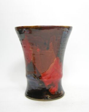 1762 - vintage vaas gesigneerd rood - bruin - blauw