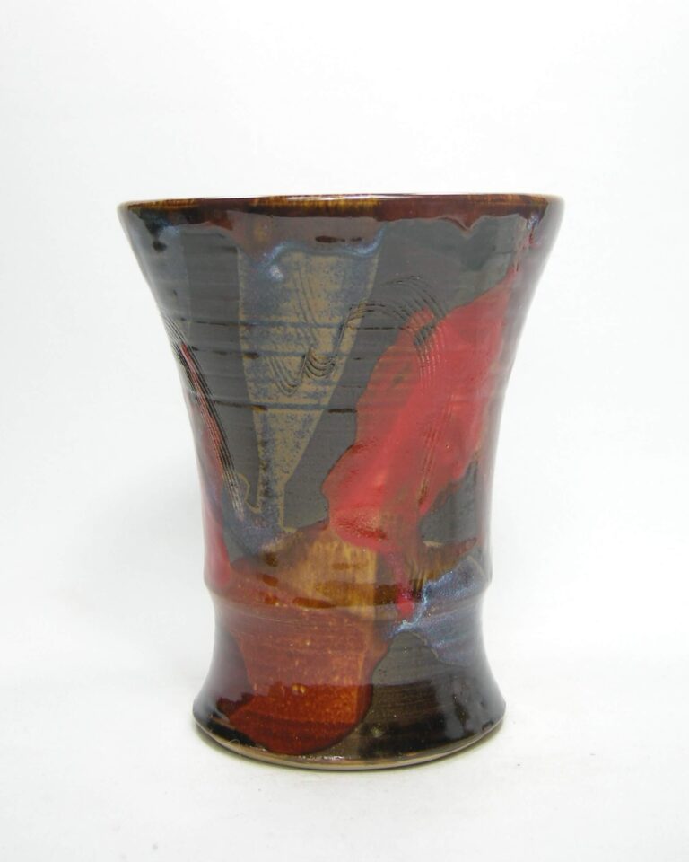 1762 – vintage vaas gesigneerd rood – bruin – blauw