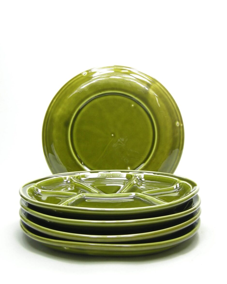 1798 - vintage gourmetborden - fondueborden op stokjes gebakken groen