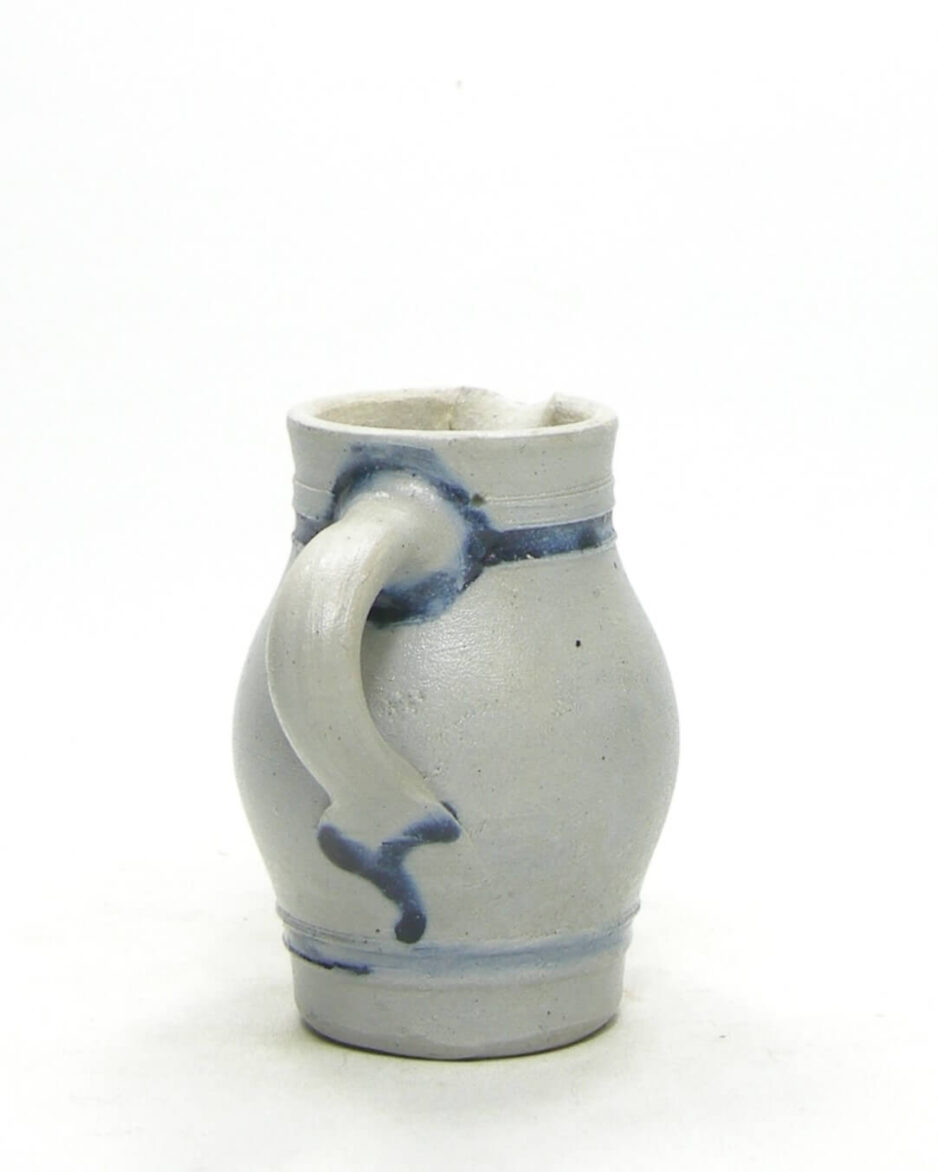 1802 - vintage mini pitcher Keuls aardewerk blauw - grijs