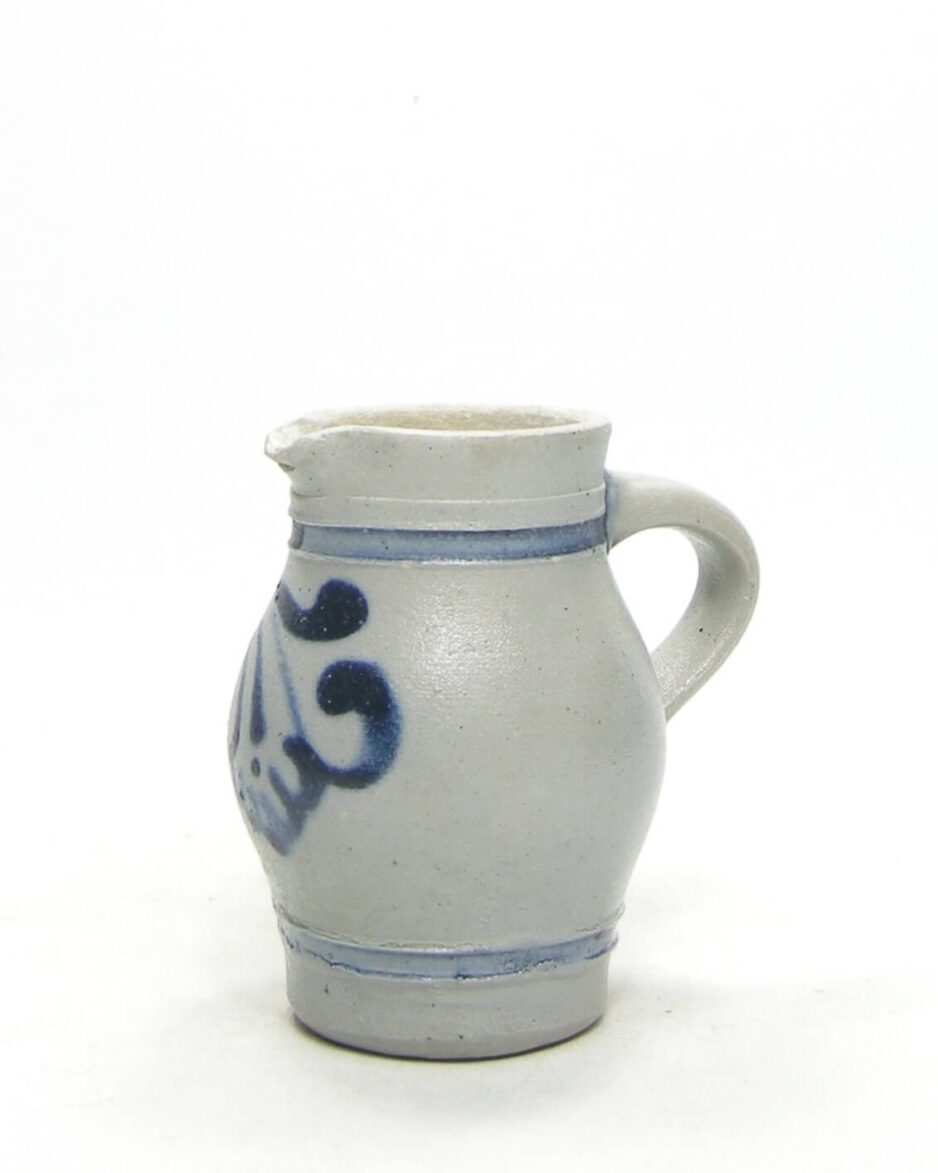 1802 - vintage mini pitcher Keuls aardewerk blauw - grijs