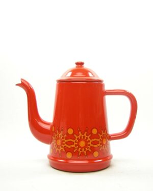 1820 - vintage geëmailleerde koffiepot oranje - rood