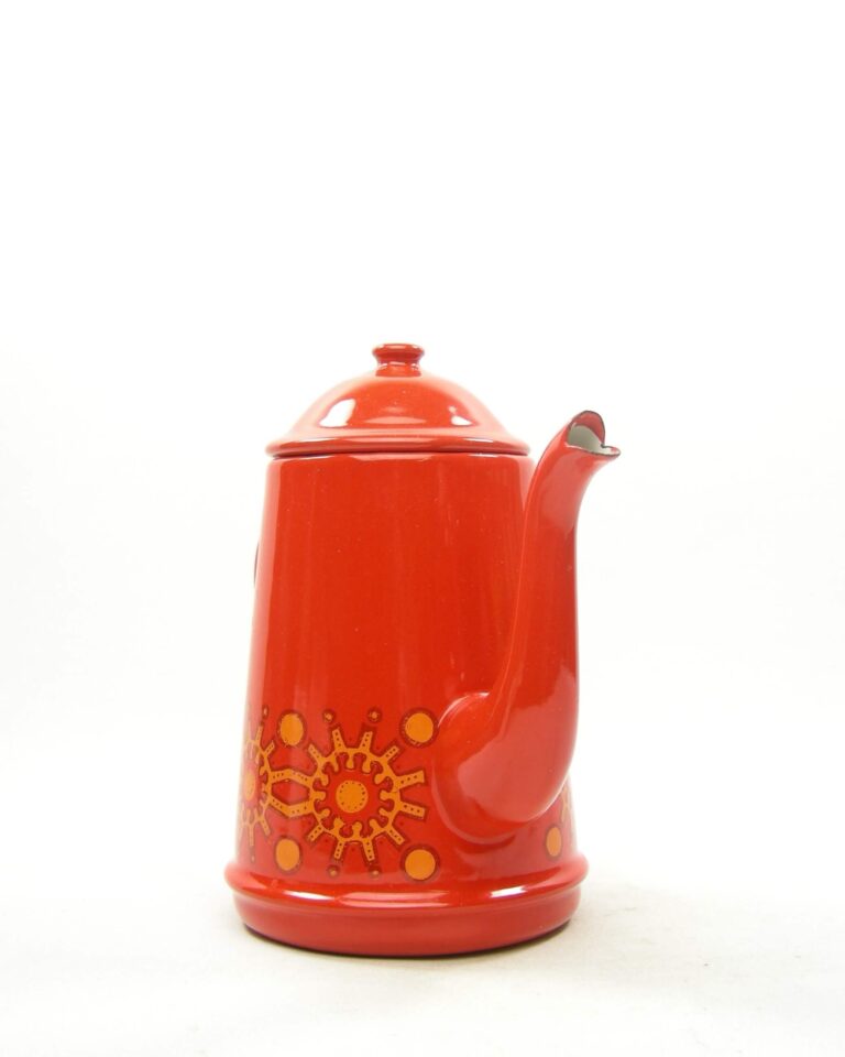 1820 – vintage geëmailleerde koffiepot oranje – rood (1)