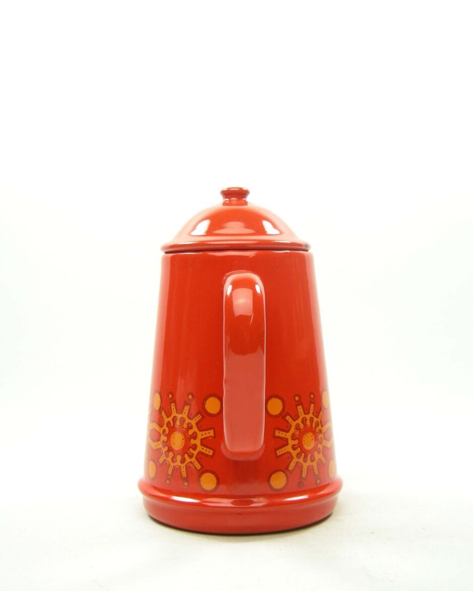 1820 - vintage geëmailleerde koffiepot oranje - rood (1)