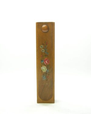 1832 - vintage houten pennen doosje bruin met bloemen