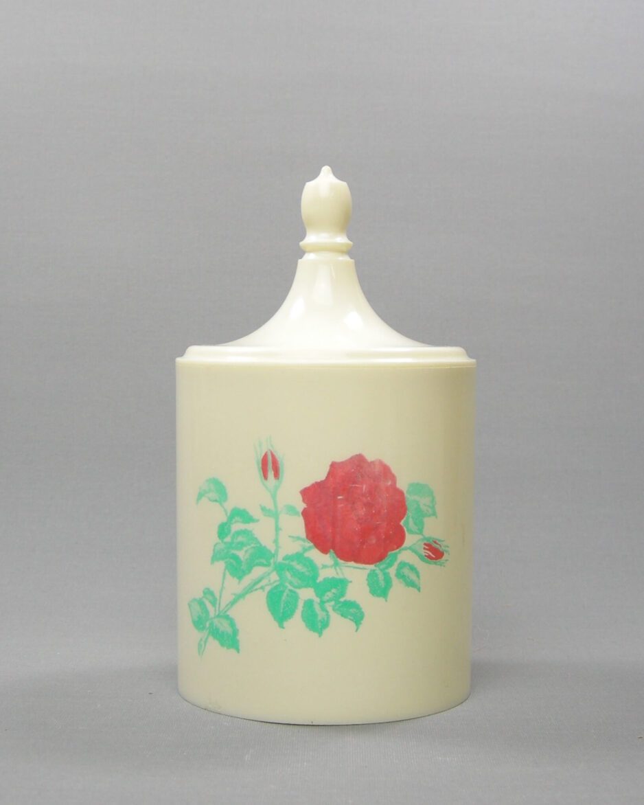 1839 - vintage kunststof voorraad pot roos crème - rood