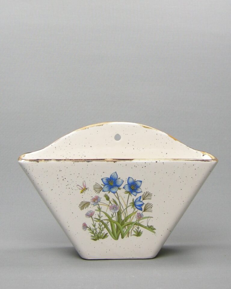 1853 – vintage koffiefilterhouder beige-blauw-groen met bloemen