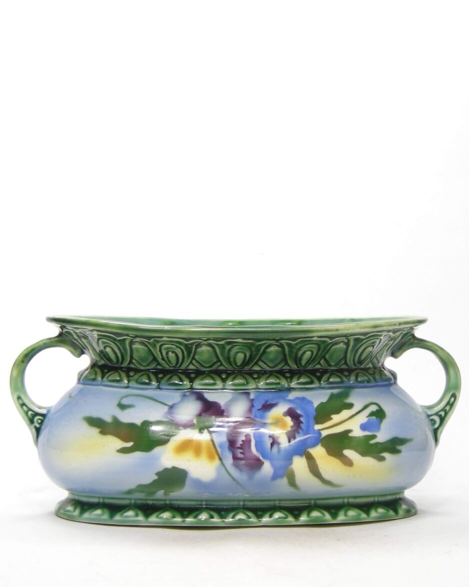 1861 - vintage bloempot 10450 IV blauw - groen - geel - paars