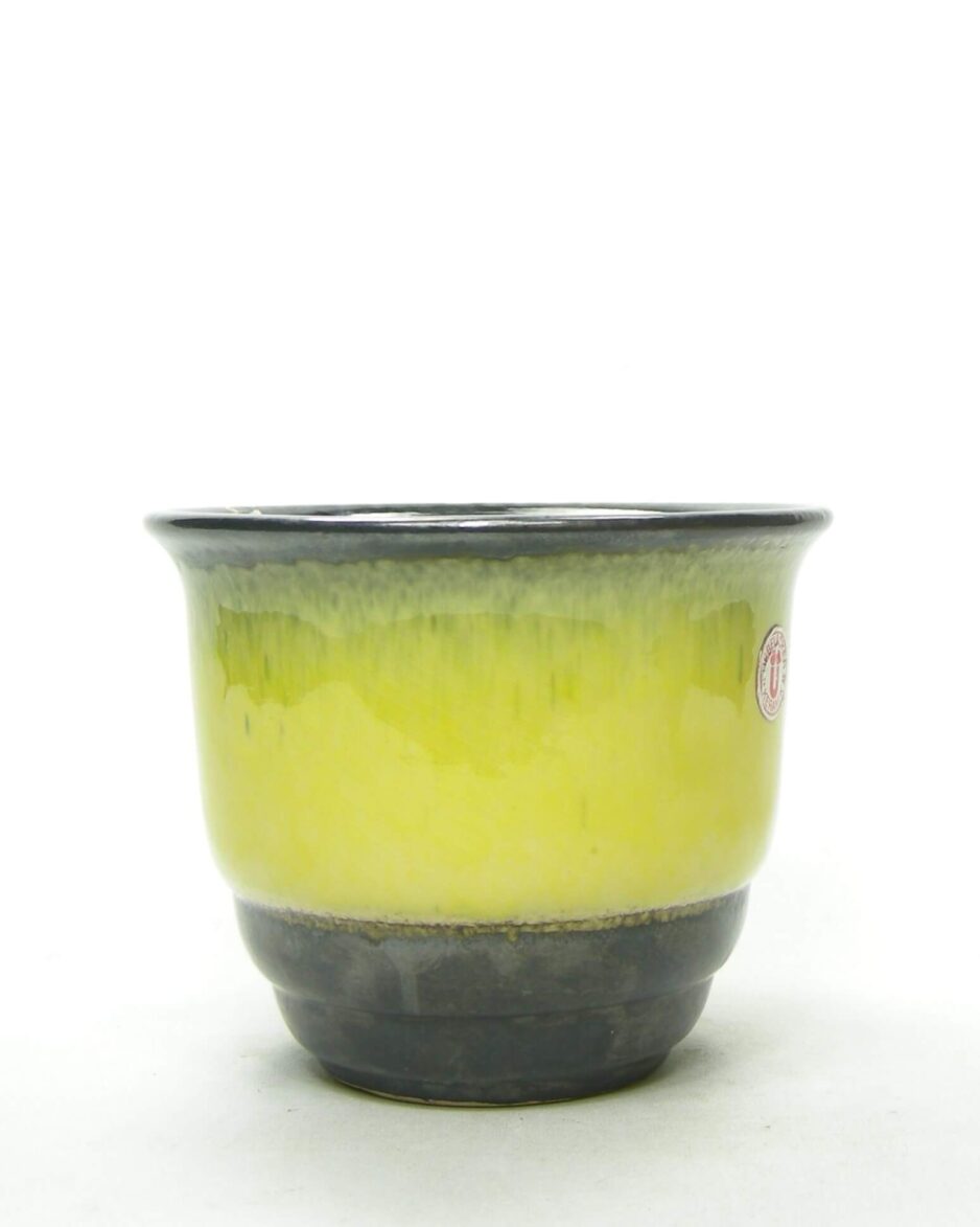 1871 - vintage bloempot Uebelacker Keramik geel - zwart