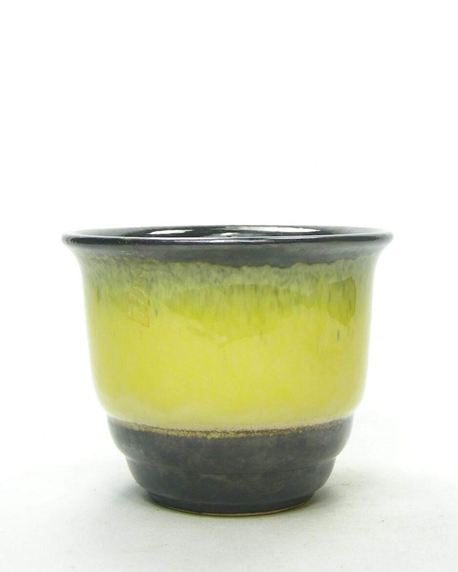 1871 - vintage bloempot Uebelacker Keramik geel - zwart