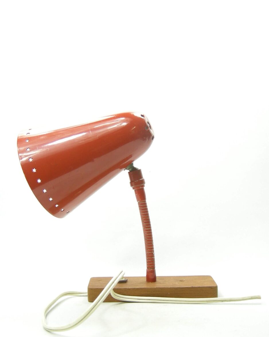 1936 - vintage metalen lamp met sterretjes rond de rand bruin/rood