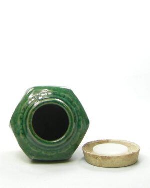 1968 – vintage gemberpot met deksel groen – bruin