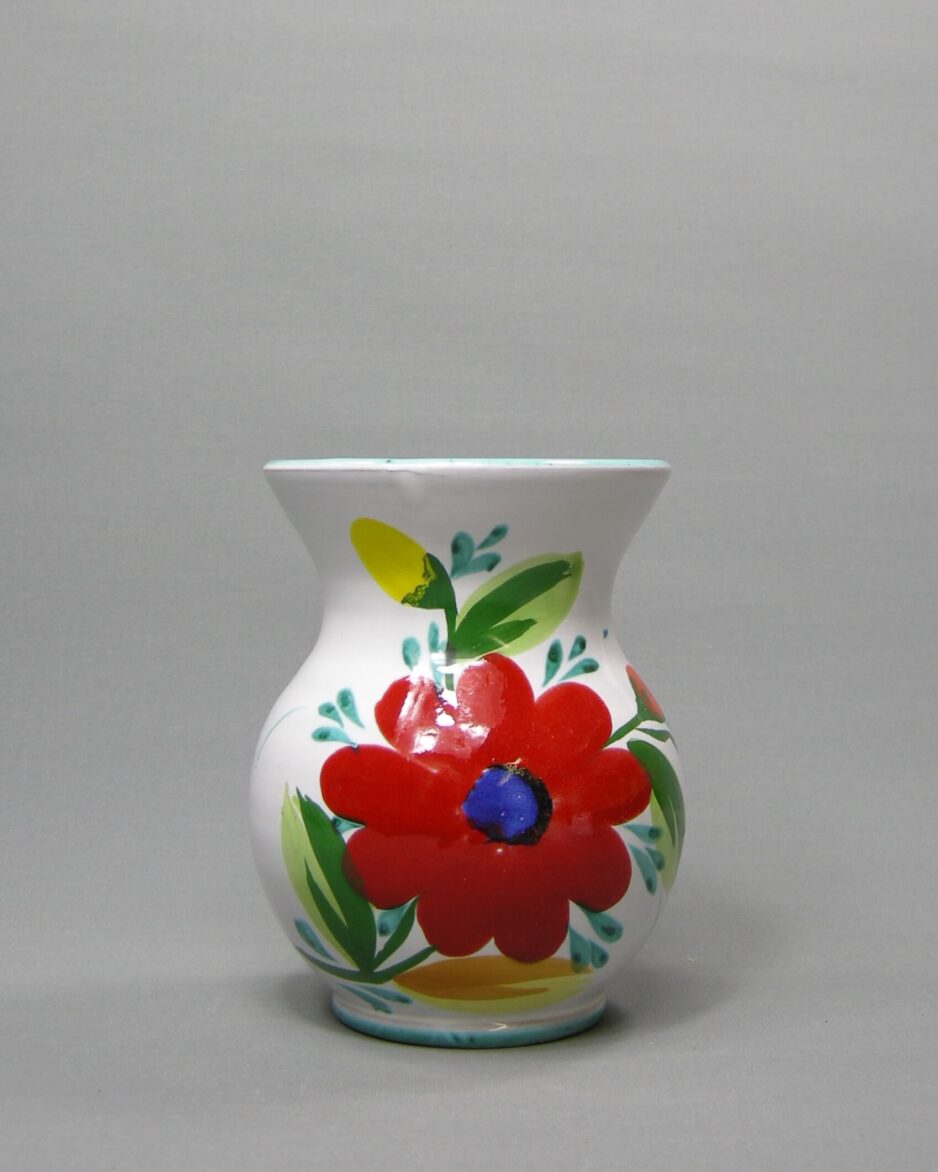 1989 - vintage vaas met bloemen wit - rood - groen - geel