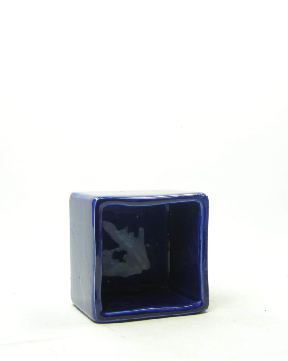 2004 - vintage bloempot vierkant blauw