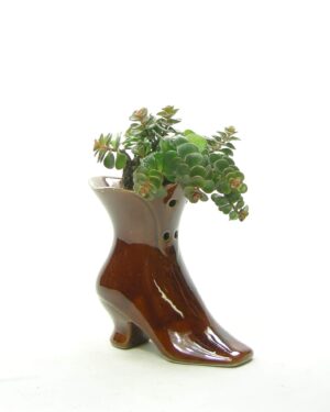 2040 - vintage bloempot laars bruin