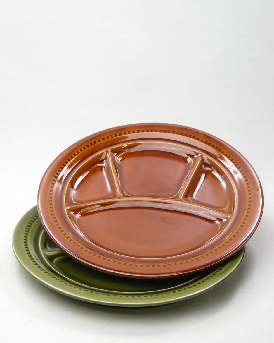 2061 - 2062 - vintage vintage Gourmetbord - fonduebord op stokjes gebakken groen en bruin