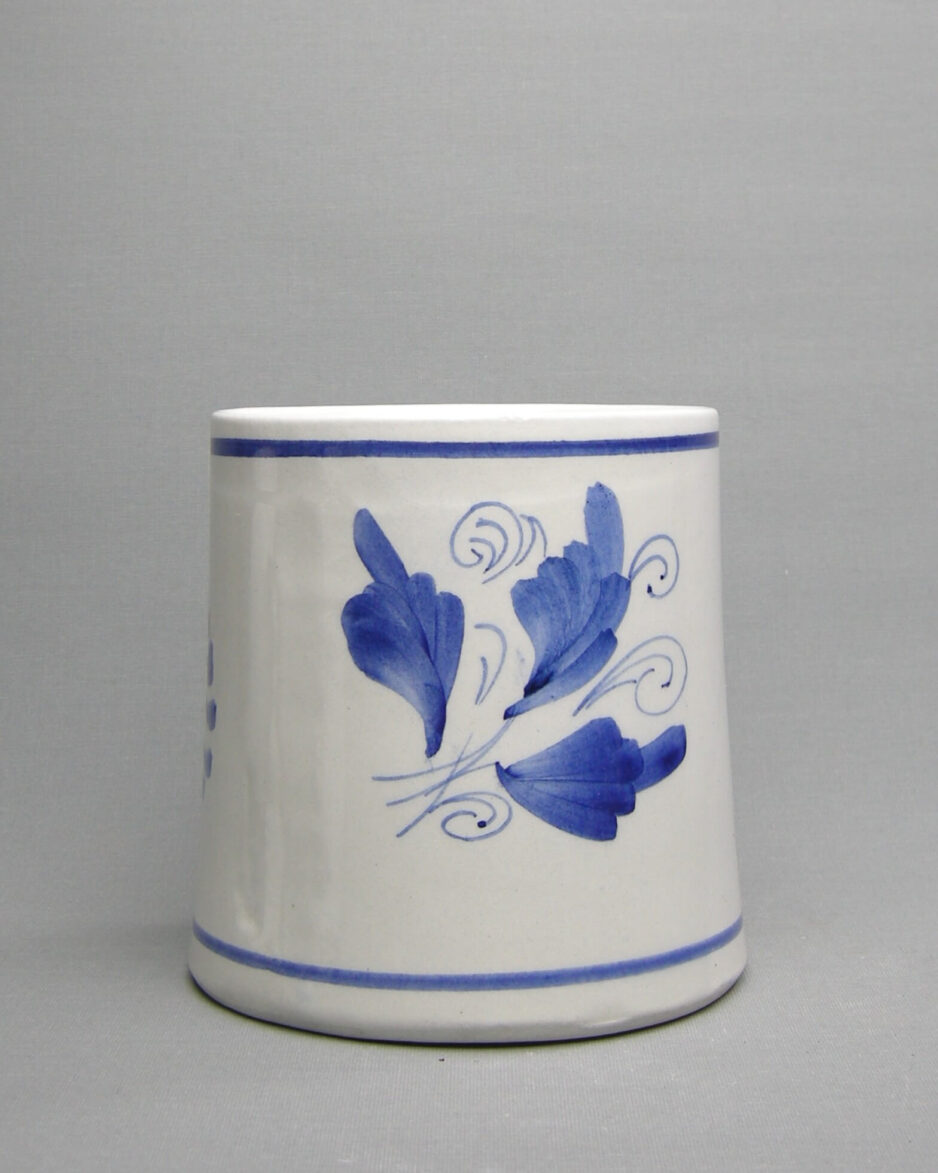 2088 - vintage bloempot gesigneerd handbeschilderd wit - blauw