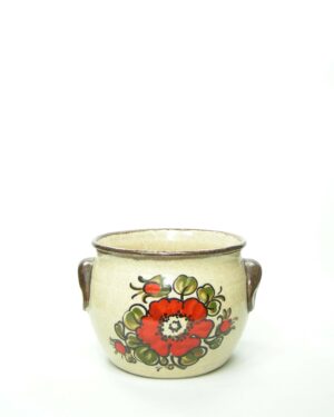 417 - vintage bloempot bruin met bloemen