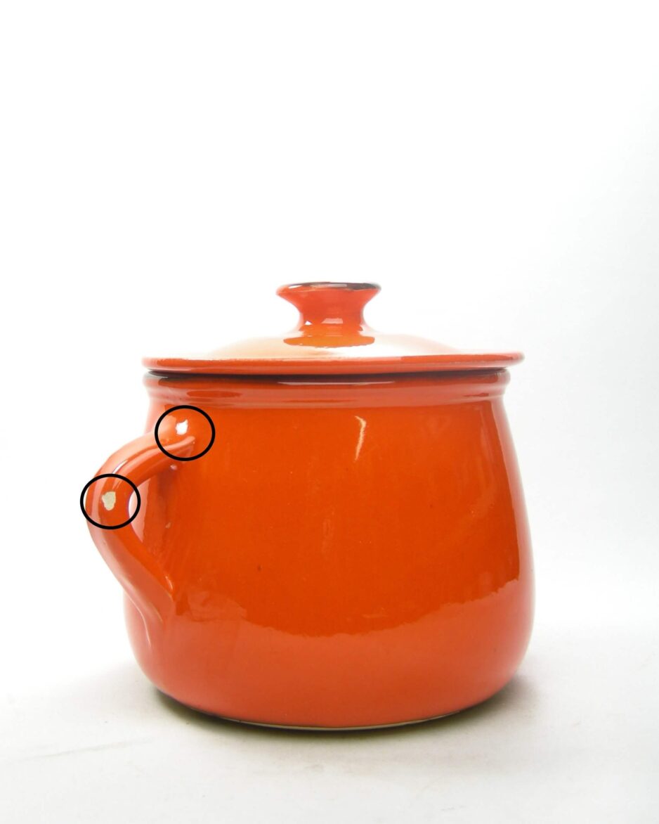 2335 - vintage ovenvaste oranje keramische pot met deksel