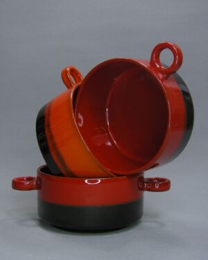 2635-2636 - vintage soepkommen rood-oranje