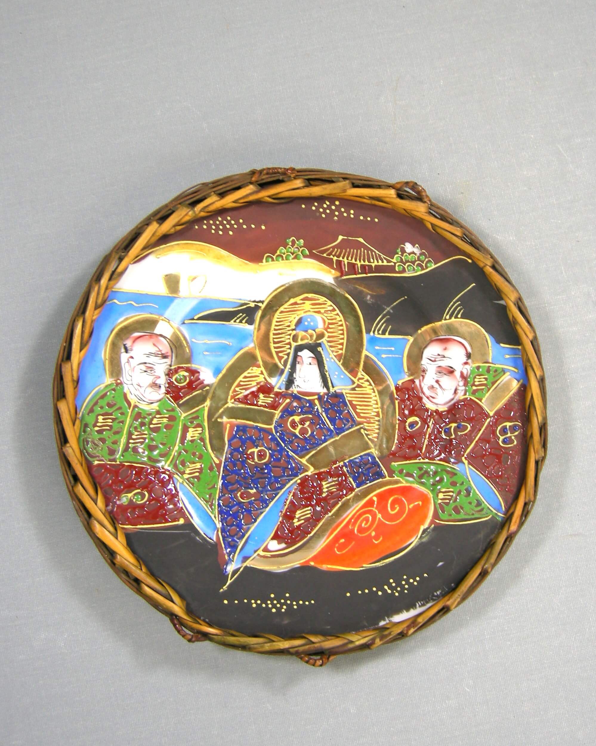2878 - Vintage bord Japans handbeschilderd bord Satsuma-stijl